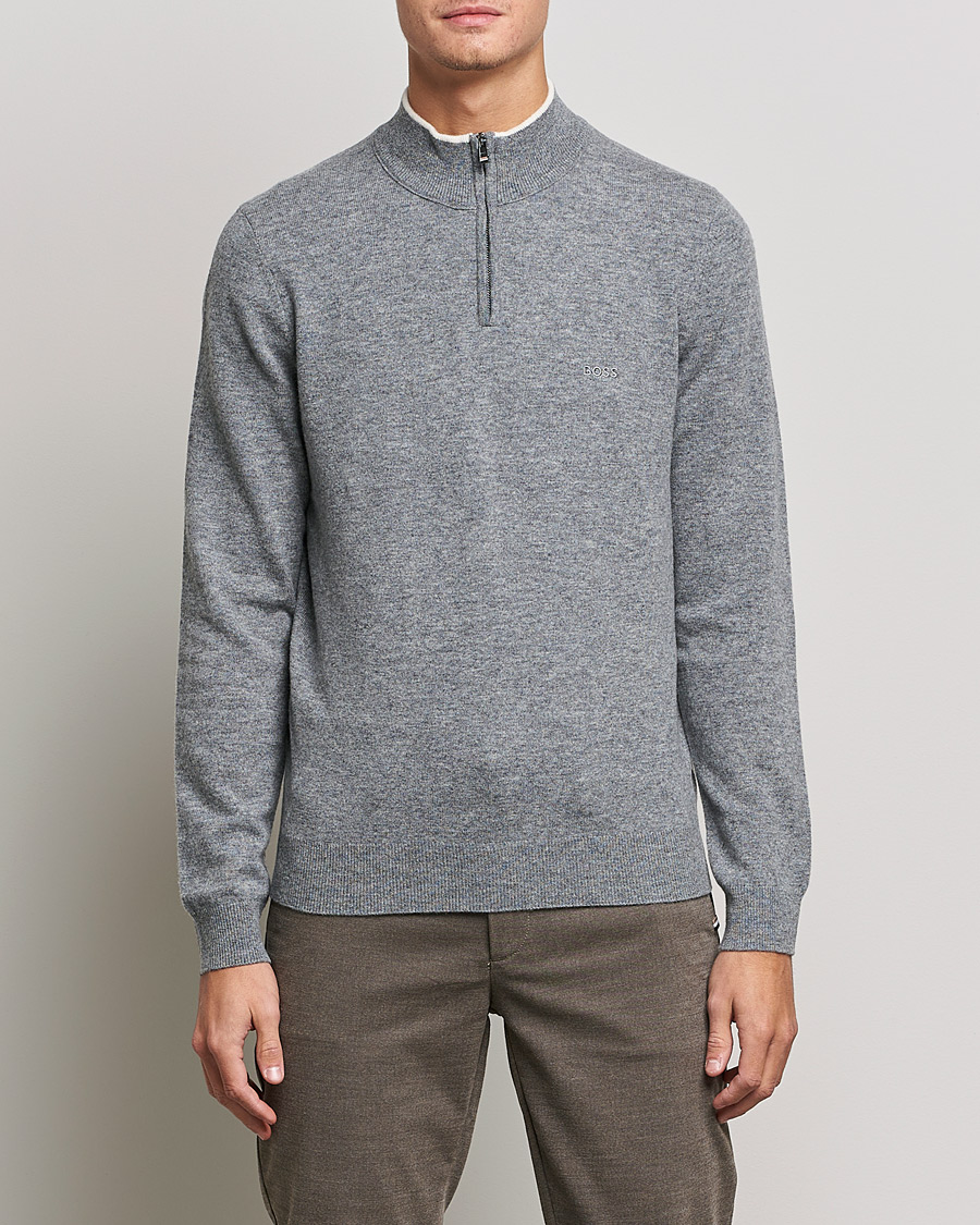 Hombres | Jerséis y prendas de punto | BOSS BLACK | Barlo Lambswool Half Zip Silver