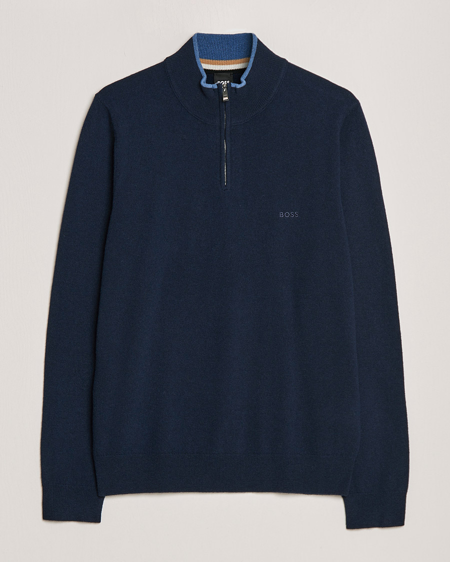 Hombres | Jerséis y prendas de punto | BOSS BLACK | Barlo Lambswool Half Zip Dark Blue