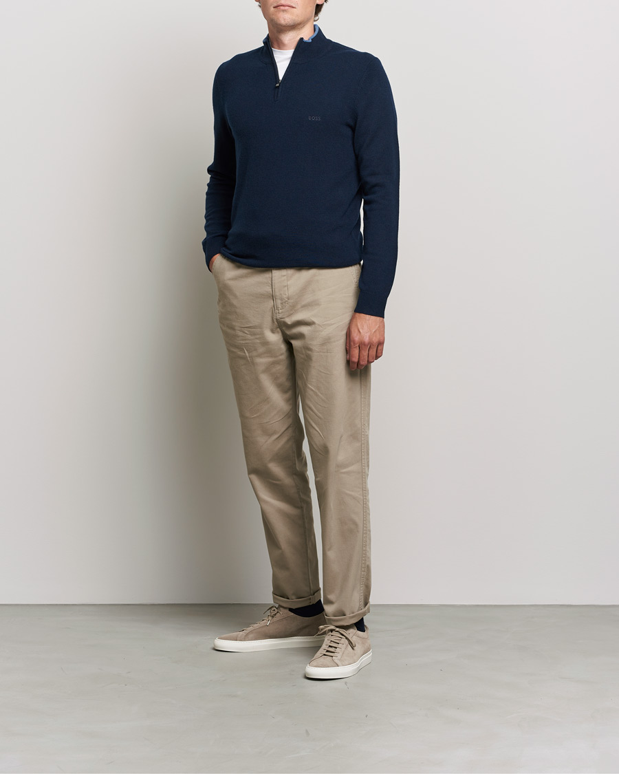 Hombres | Jerséis y prendas de punto | BOSS BLACK | Barlo Lambswool Half Zip Dark Blue
