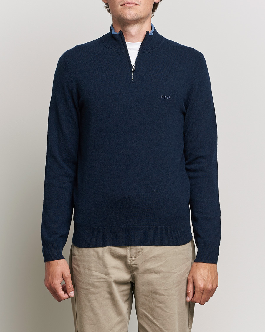 Hombres | Jerséis y prendas de punto | BOSS BLACK | Barlo Lambswool Half Zip Dark Blue