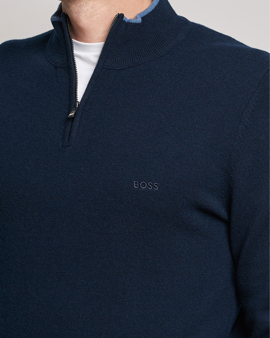 Hombres | Jerséis y prendas de punto | BOSS BLACK | Barlo Lambswool Half Zip Dark Blue