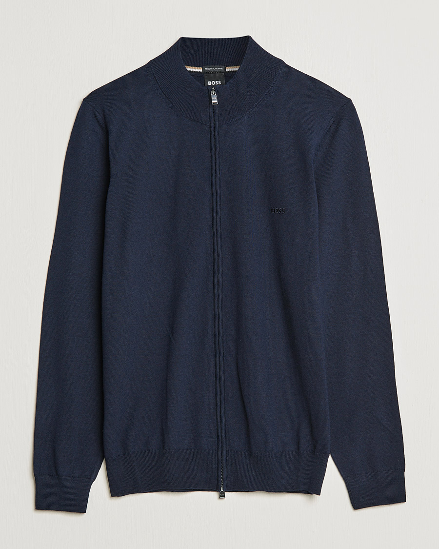 Hombres | Jerséis y prendas de punto | BOSS BLACK | Balonso Full Zip Sweater Dark Blue