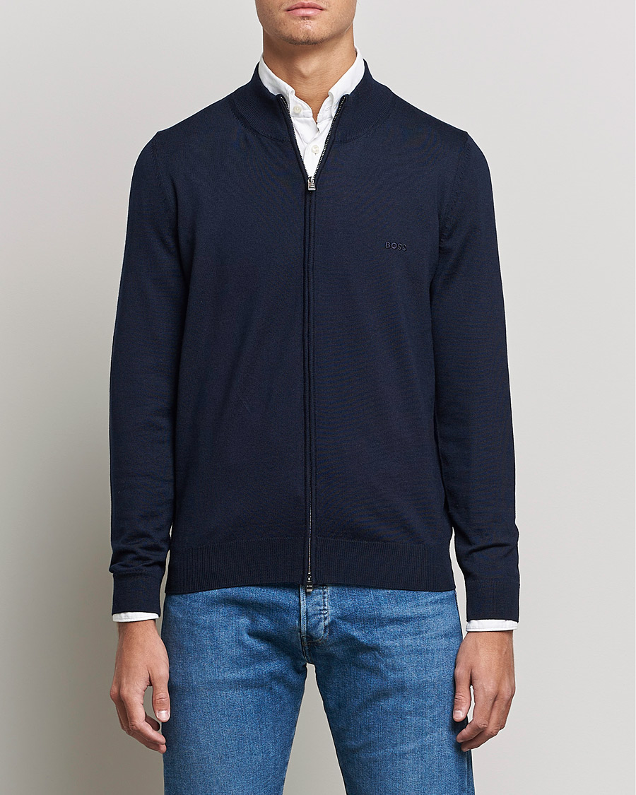Hombres | Jerséis y prendas de punto | BOSS BLACK | Balonso Full Zip Sweater Dark Blue