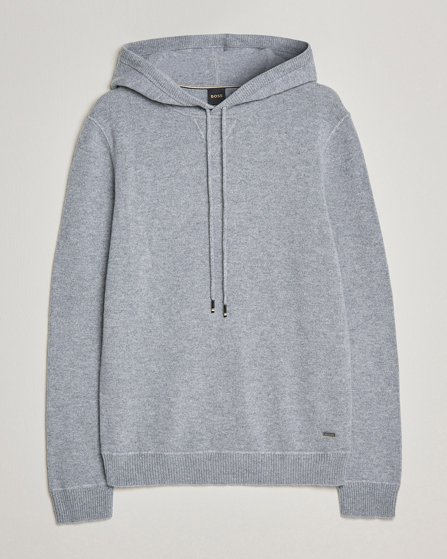 Hombres | Jerséis y prendas de punto | BOSS BLACK | BOSS Tailored Luxus Cashmere Hoodie Silver