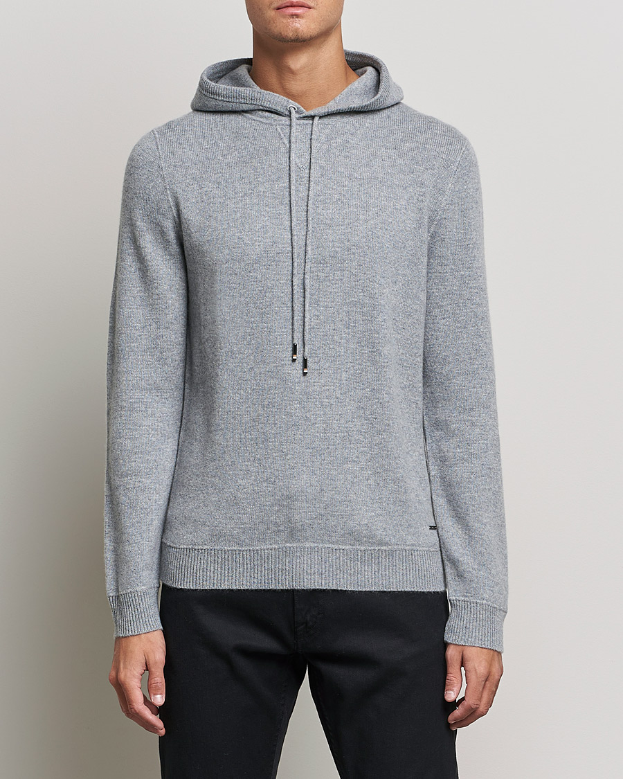 Hombres | Jerséis y prendas de punto | BOSS BLACK | BOSS Tailored Luxus Cashmere Hoodie Silver