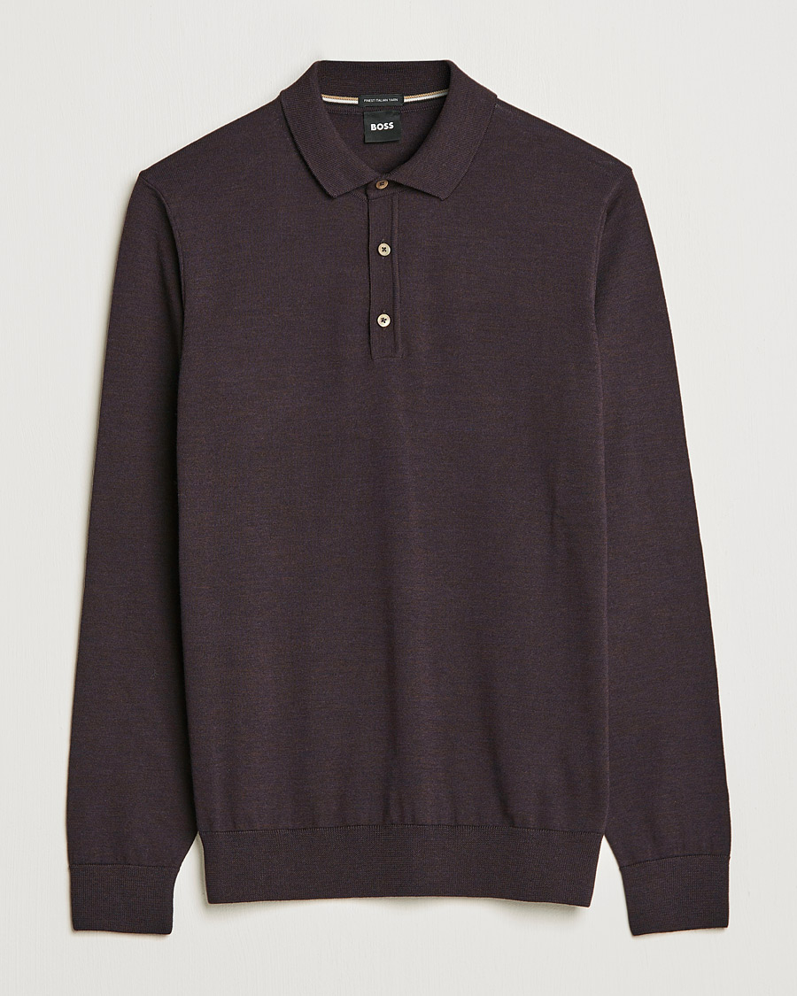 Hombres | Jerséis y prendas de punto | BOSS BLACK | Lancione Merino Knitted Polo Medium Brown