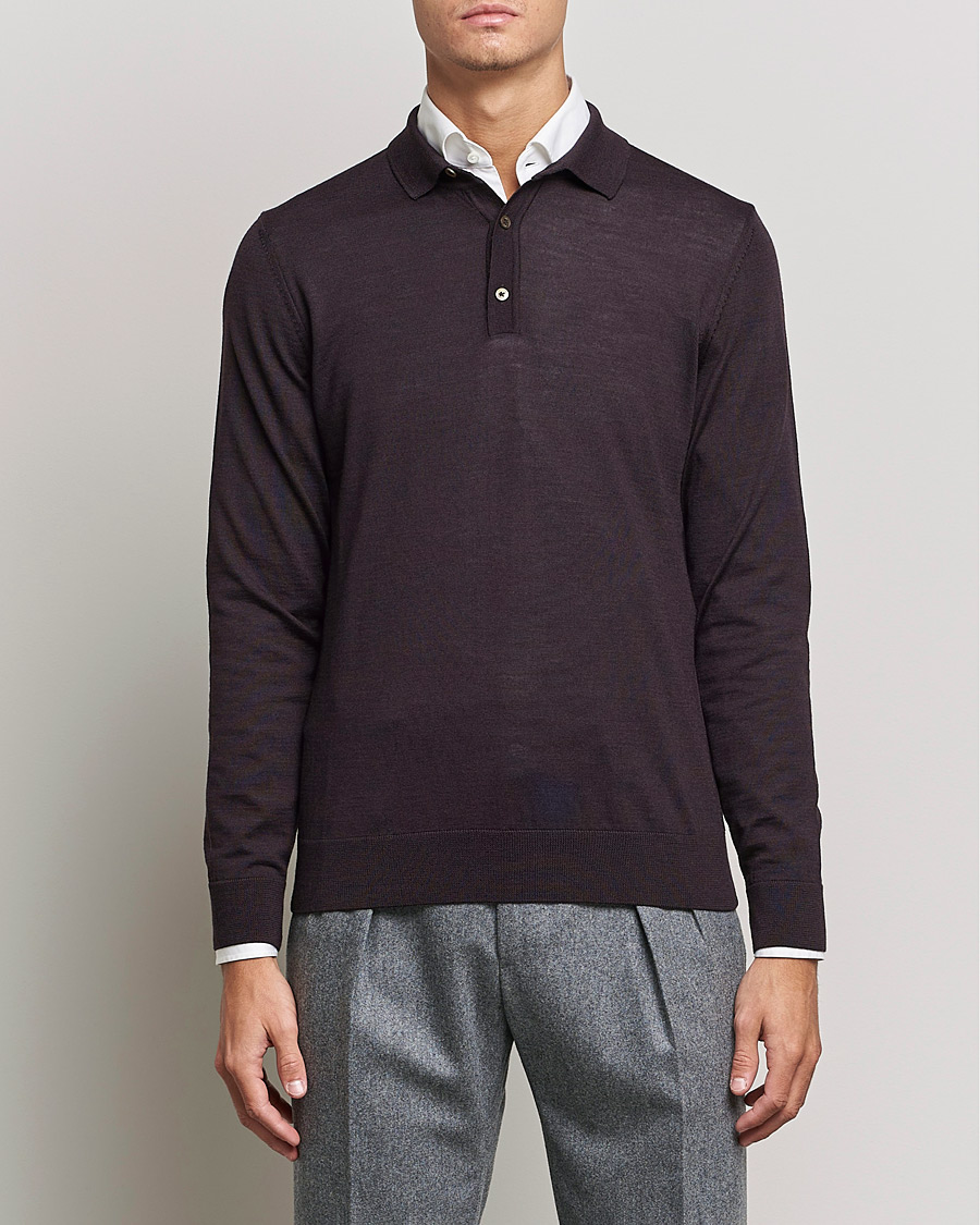 Hombres | Jerséis y prendas de punto | BOSS BLACK | Lancione Merino Knitted Polo Medium Brown