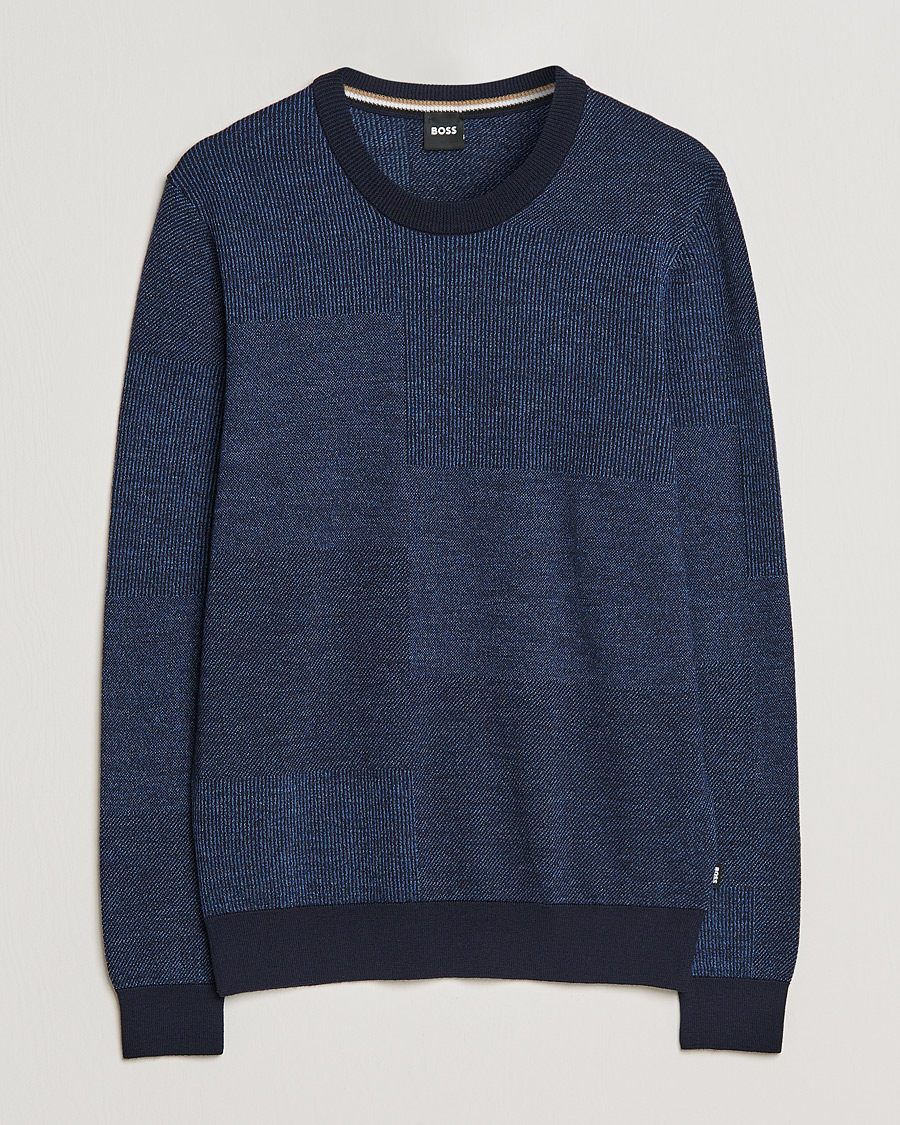 Hombres | Jerséis y prendas de punto | BOSS BLACK | Leugenio Strucktured Block Sweater Dark Blue