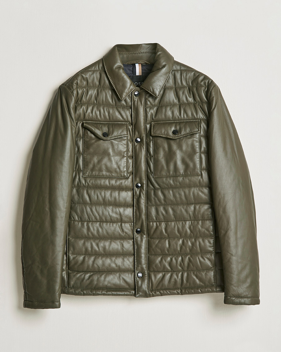 Hombres | Abrigos y chaquetas | BOSS BLACK | Milted Padded Leather Jacket Open Green