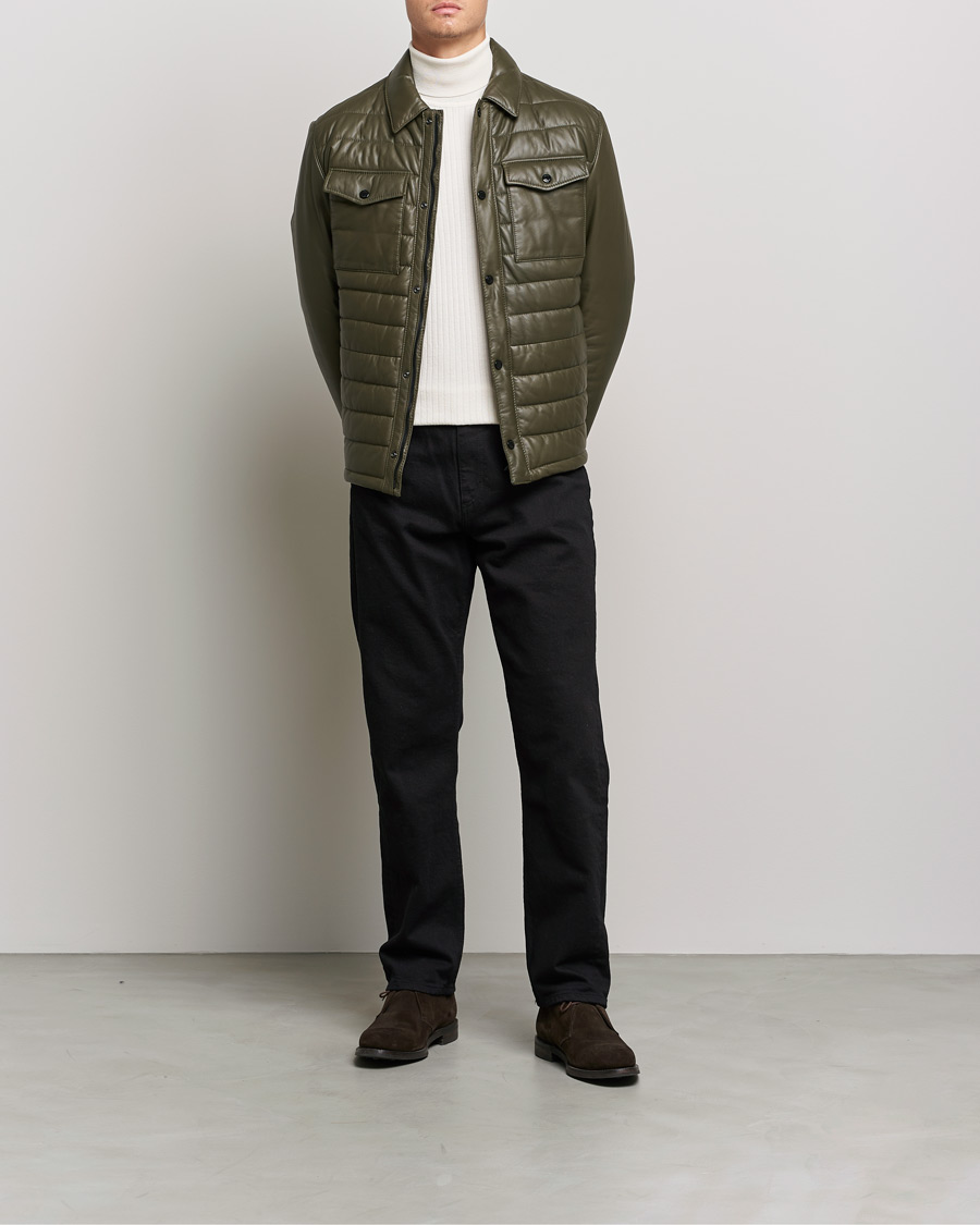 Hombres | Abrigos y chaquetas | BOSS BLACK | Milted Padded Leather Jacket Open Green