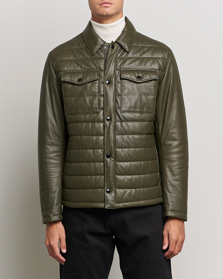 Hombres | Abrigos y chaquetas | BOSS BLACK | Milted Padded Leather Jacket Open Green