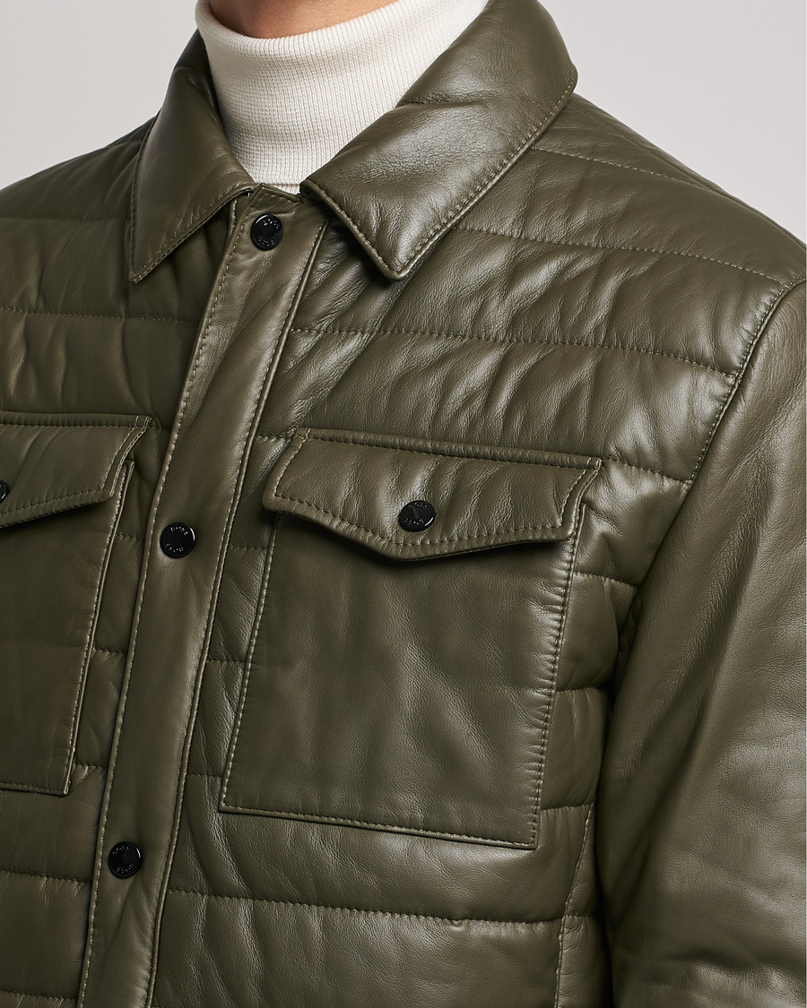 Hombres | Abrigos y chaquetas | BOSS BLACK | Milted Padded Leather Jacket Open Green