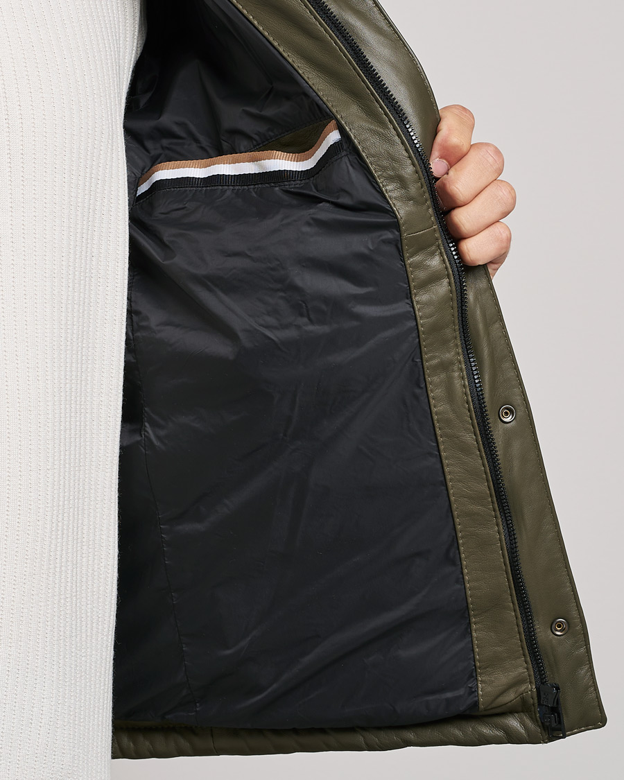 Hombres | Abrigos y chaquetas | BOSS BLACK | Milted Padded Leather Jacket Open Green