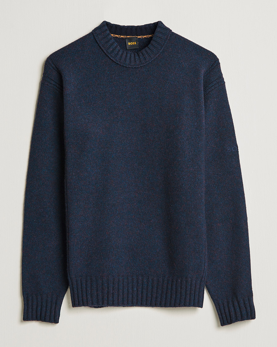 Hombres | Jerséis y prendas de punto | BOSS ORANGE | BOSS Casual Ashetland Knitted Sweater Dark Blue