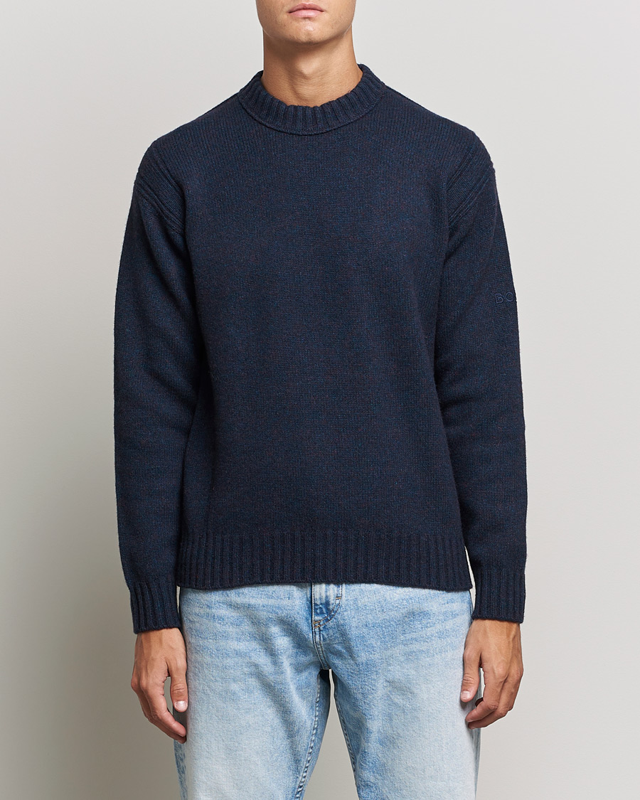 Hombres | Jerséis y prendas de punto | BOSS ORANGE | BOSS Casual Ashetland Knitted Sweater Dark Blue