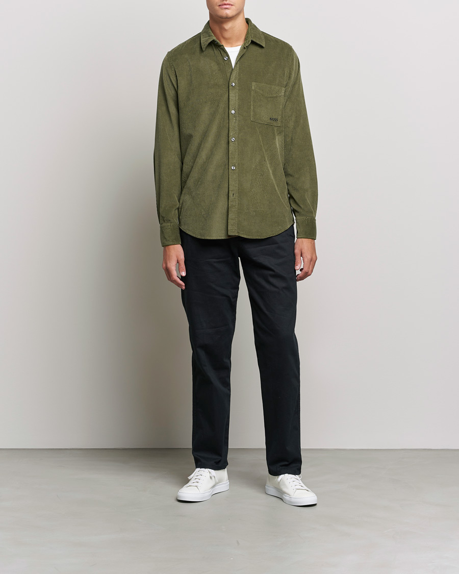 Hombres | Camisas | BOSS ORANGE | Relegant Corduroy Shirt Dark Green