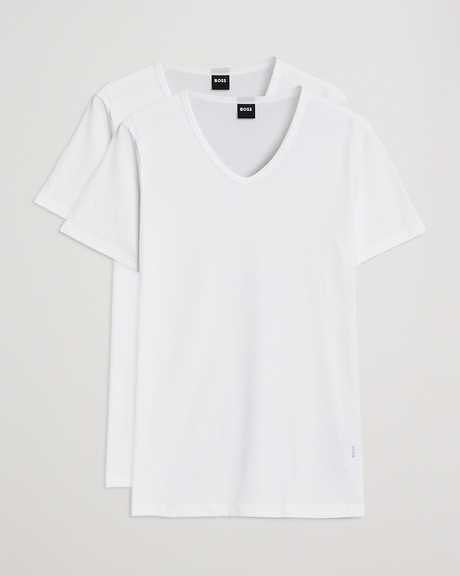 Hombres | Camisetas | BOSS BLACK | 2-Pack V-Neck Slim Fit T-Shirt White