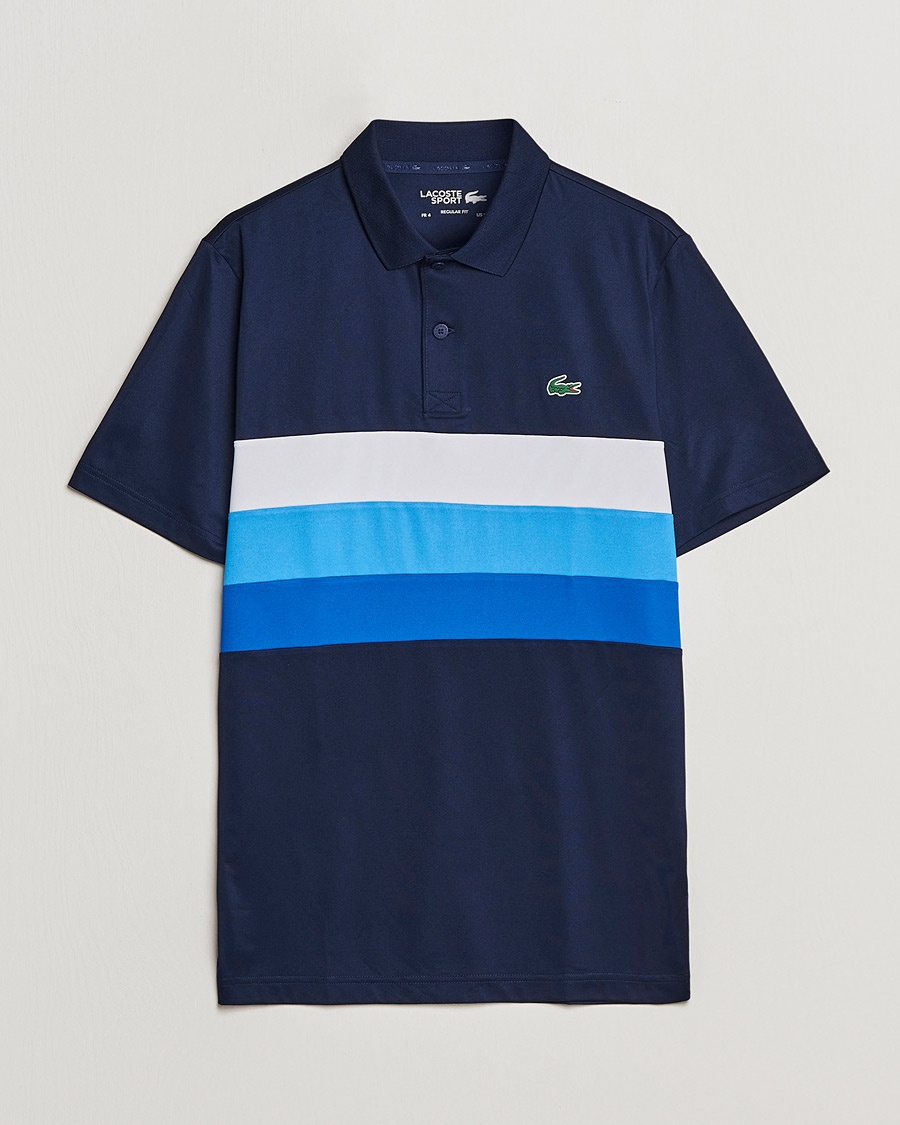Hombres | Polos | Lacoste Sport | Performance Striped Polo Navy Blue