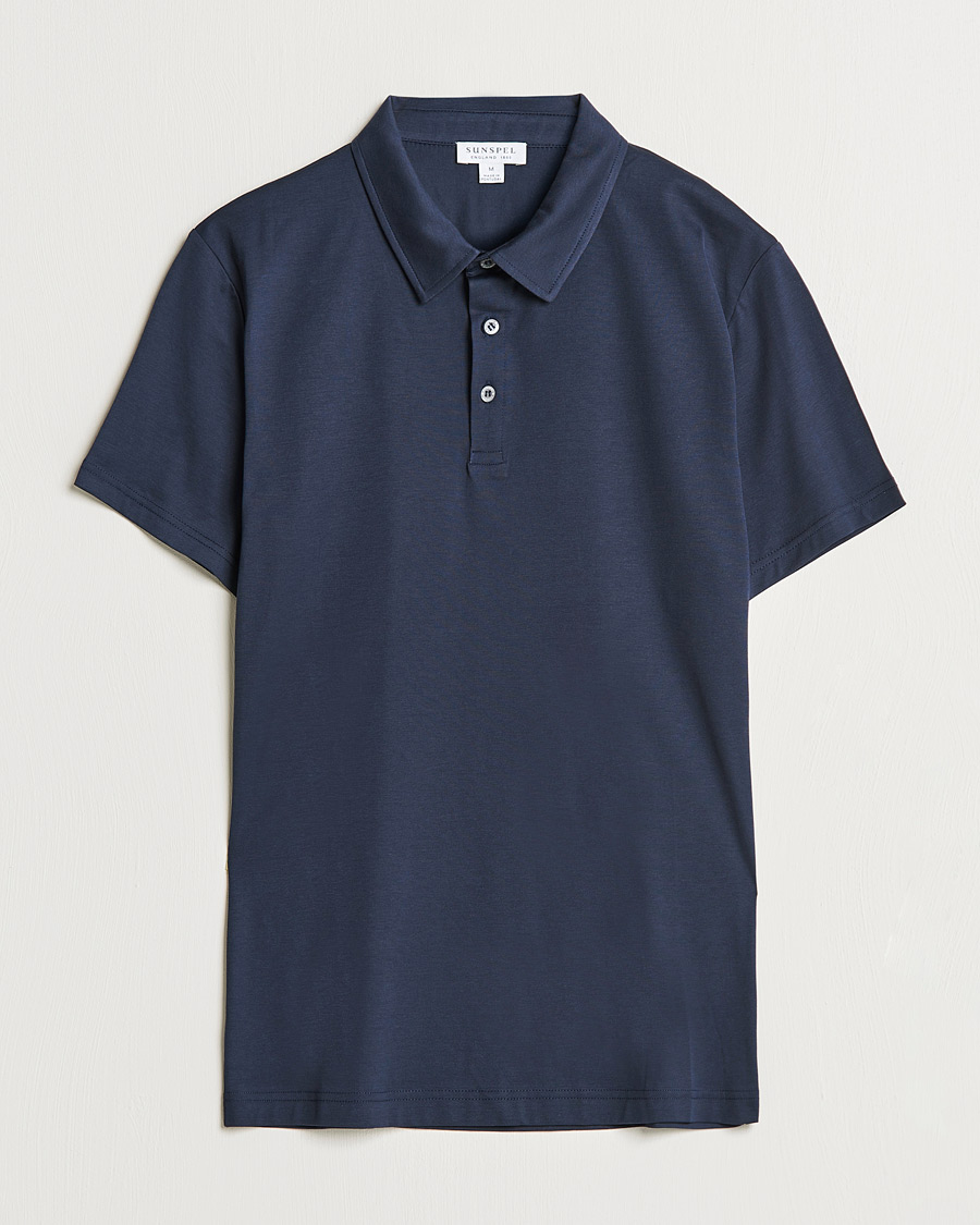 Hombres | Polos | Sunspel | Cotton Jersey Polo Navy