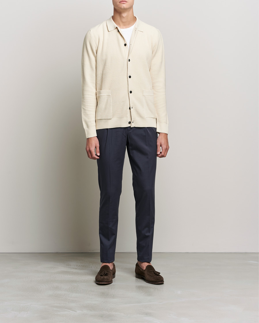 Hombres | Jerséis y prendas de punto | Sunspel | Long Staple Cotton Knitted Jacket Ecru