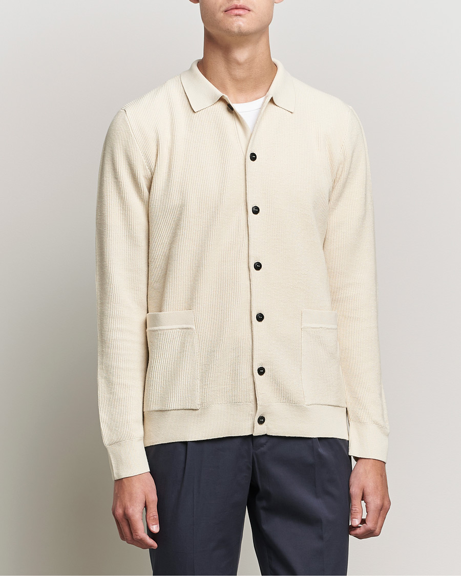 Hombres | Jerséis y prendas de punto | Sunspel | Long Staple Cotton Knitted Jacket Ecru