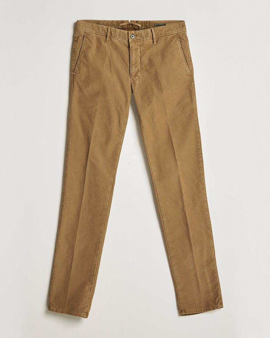 Hombres | Pantalones | Incotex | Slim Fit Garment Dyed Slacks Brown