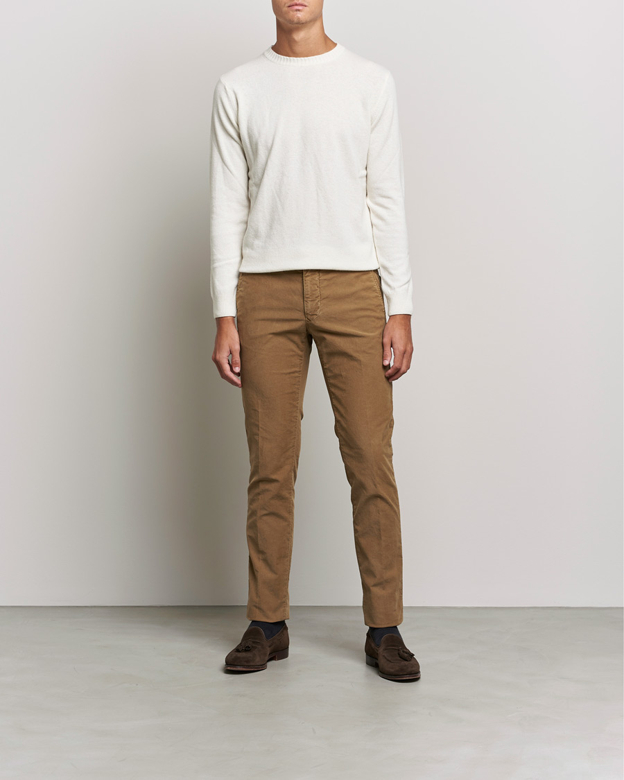 Hombres | Pantalones | Incotex | Slim Fit Garment Dyed Slacks Brown