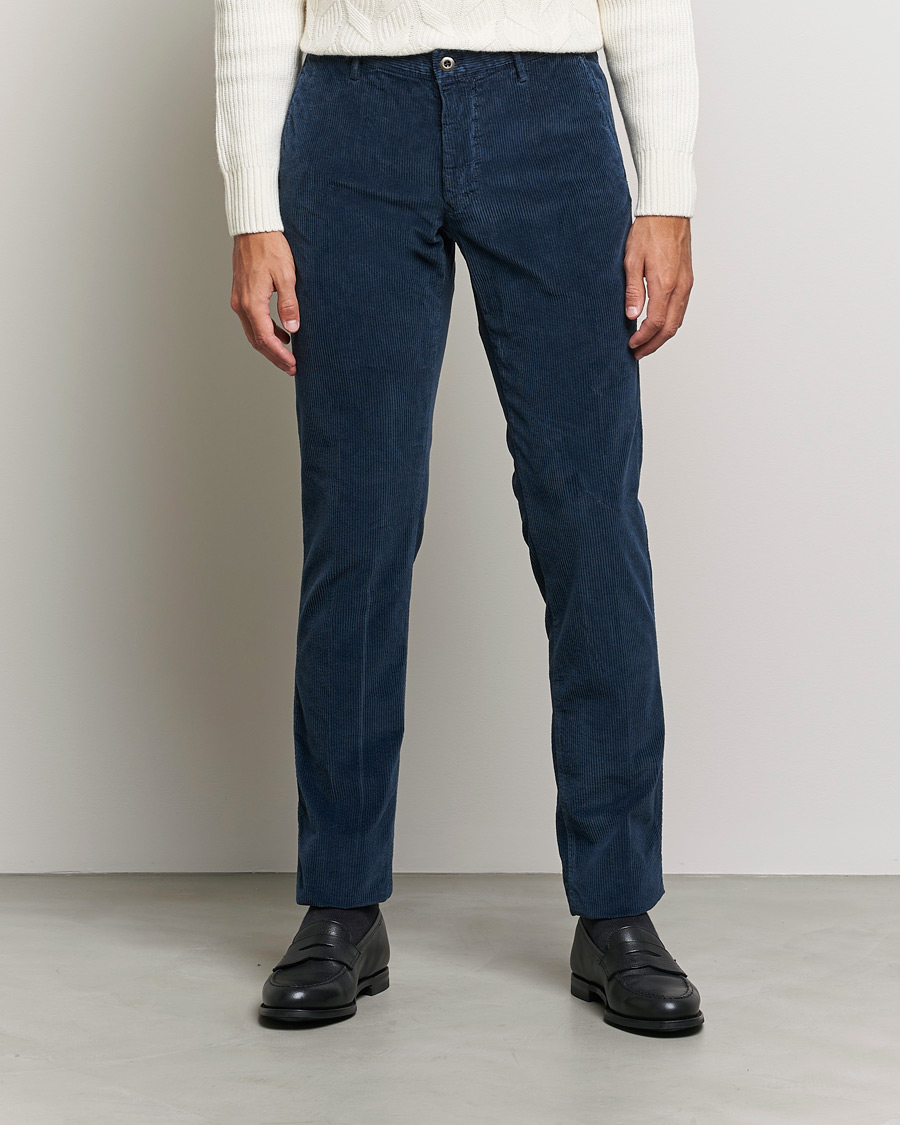 Hombres | Pantalones | Incotex | Slim Fit Leisure Cord Slacks Dark Blue