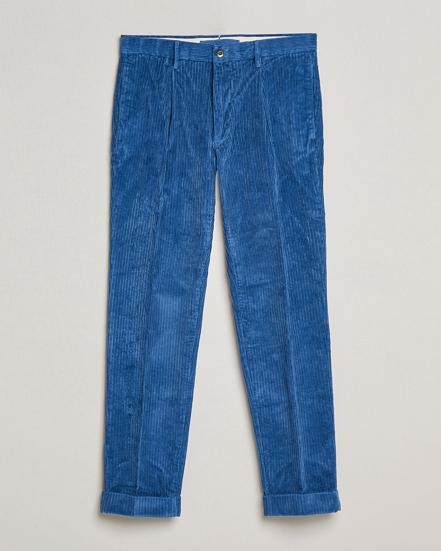 Hombres | Pantalones | Incotex | Regular Fit Heavy Cord Slacks Royal Blue