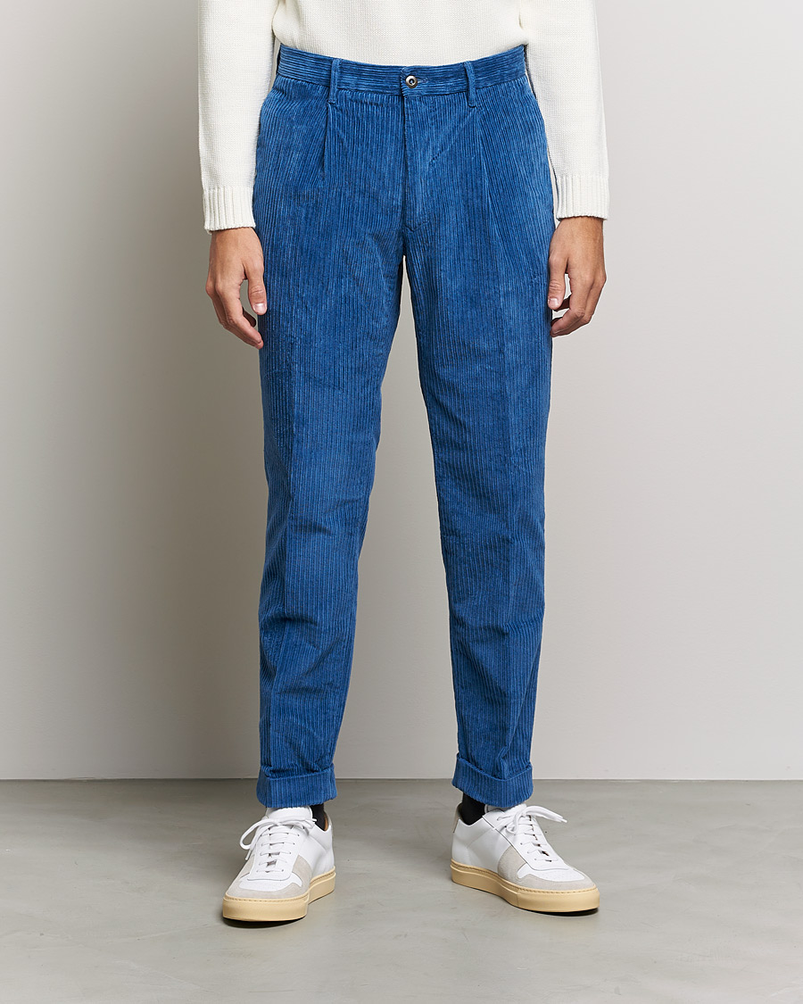 Hombres | Pantalones | Incotex | Regular Fit Heavy Cord Slacks Royal Blue
