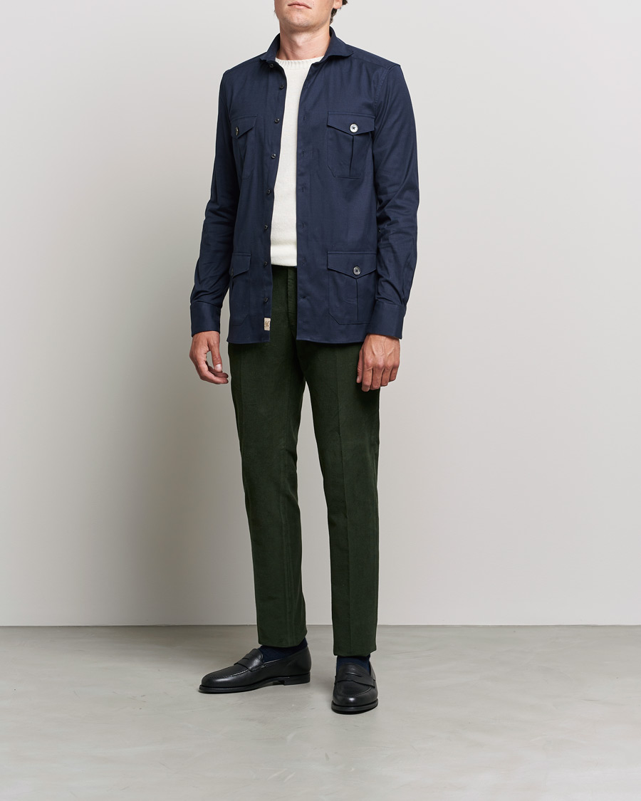 Hombres | Pantalones | Incotex | Slim Fit Soft Corduroy Trousers Forest Green
