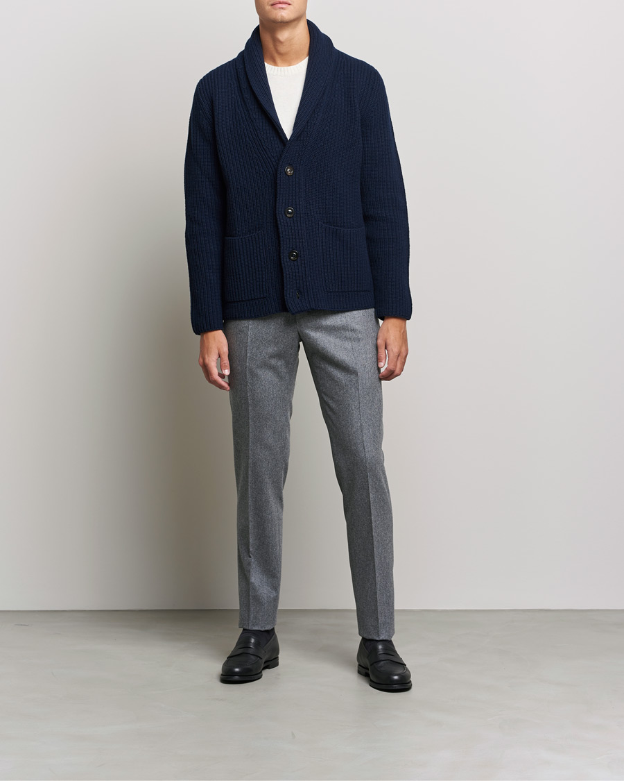 Hombres | Pantalones | Incotex | Slim Fit Carded Flannel Trousers Grey Melange