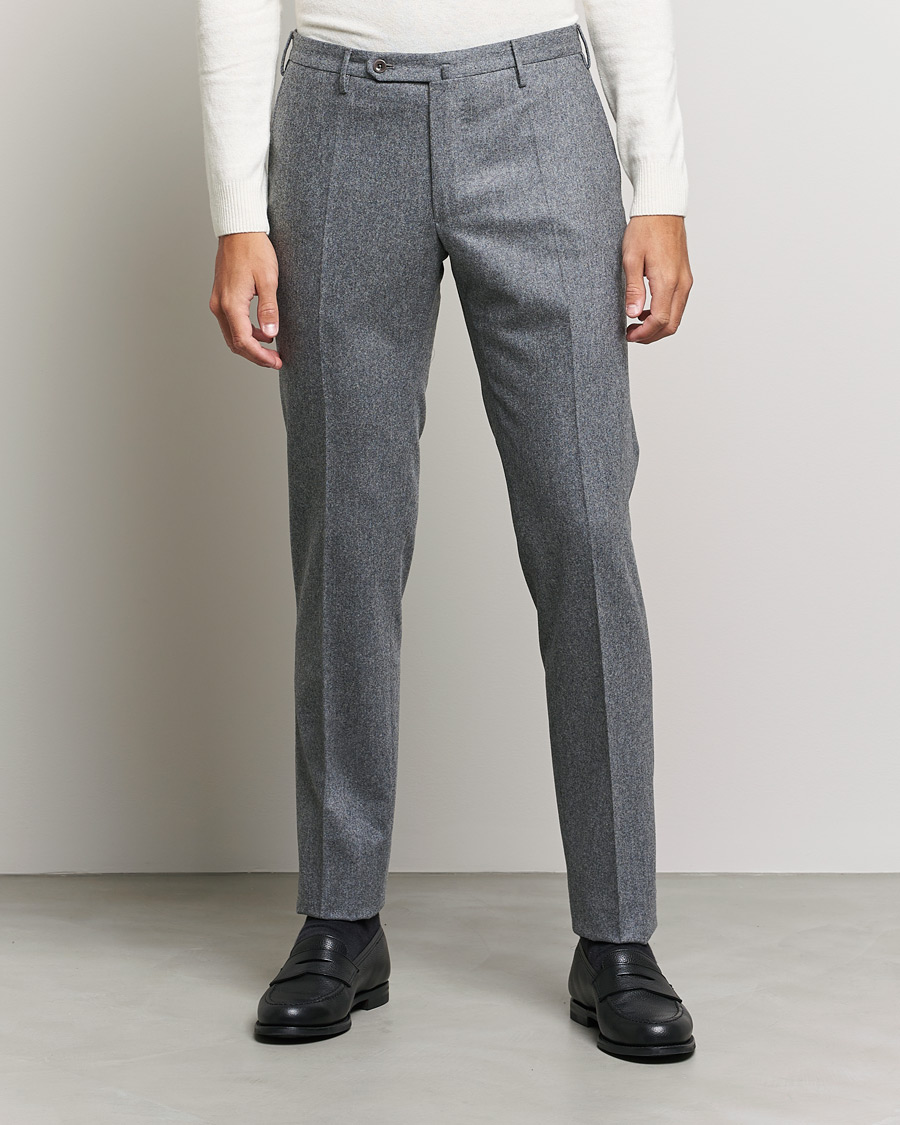 Hombres | Pantalones | Incotex | Slim Fit Carded Flannel Trousers Grey Melange