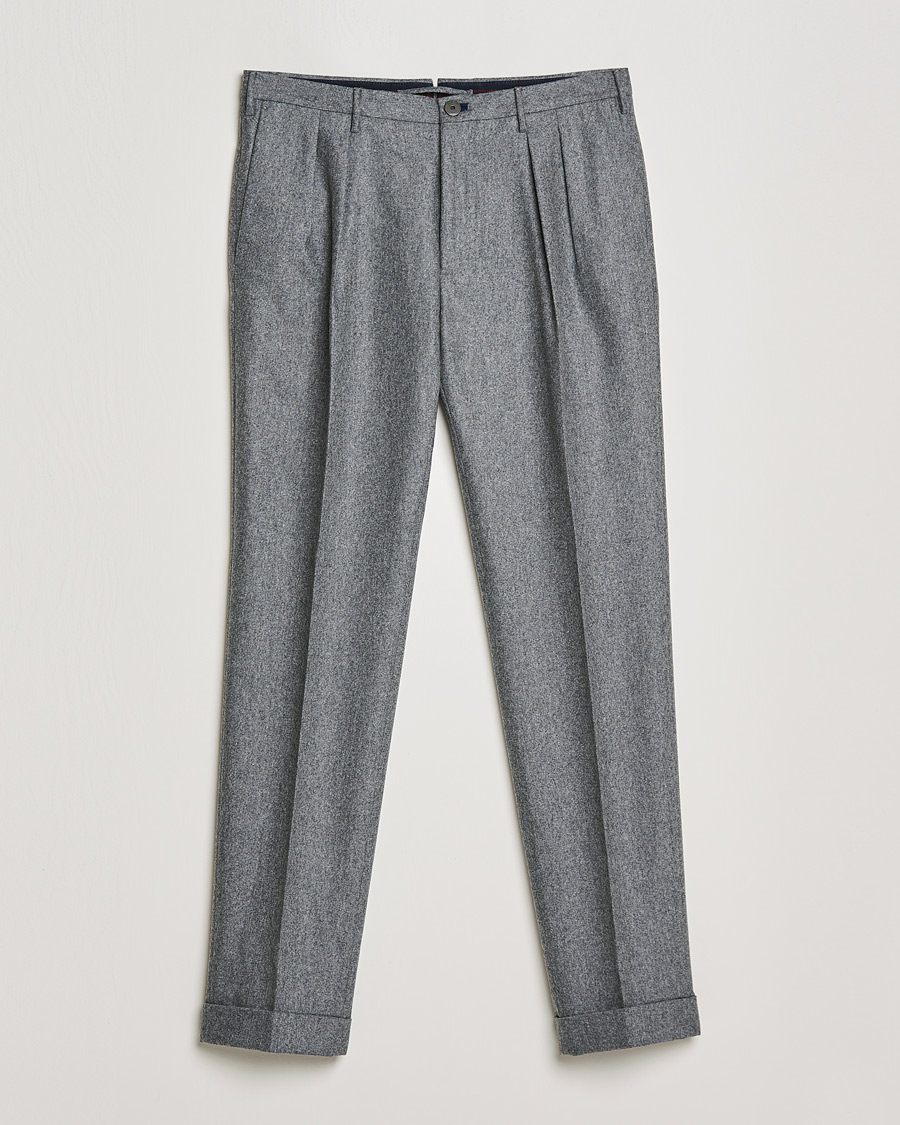 Hombres | Pantalones | Incotex | Pleated Flannel Trousers Grey Melange