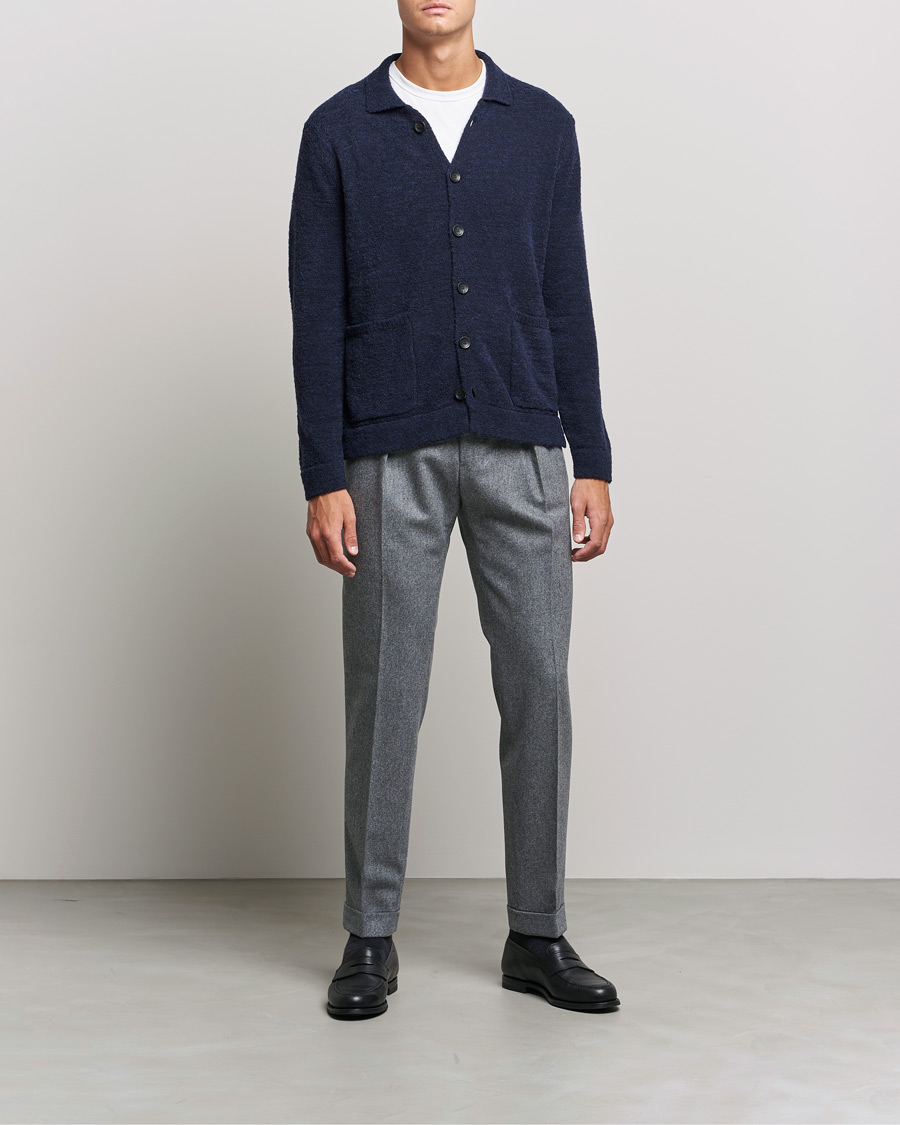 Hombres | Pantalones | Incotex | Pleated Flannel Trousers Grey Melange