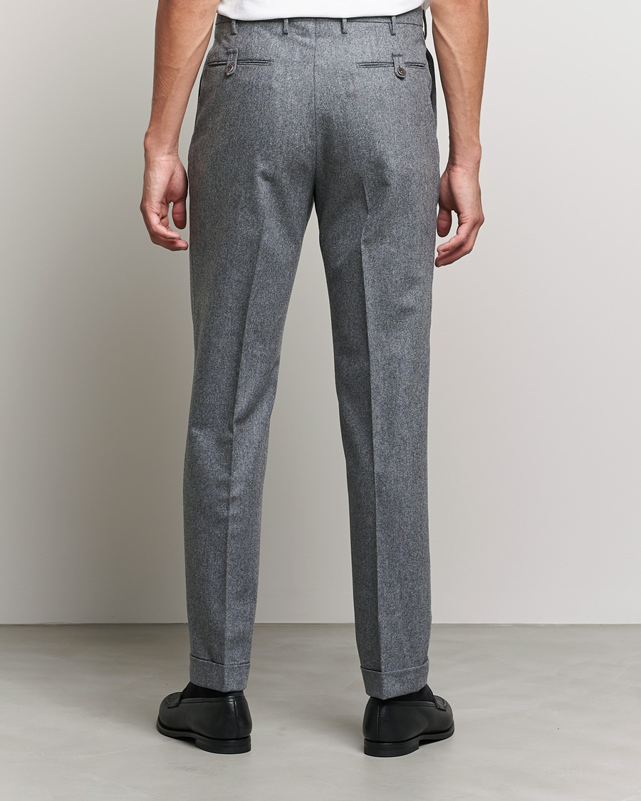 Hombres | Pantalones | Incotex | Pleated Flannel Trousers Grey Melange