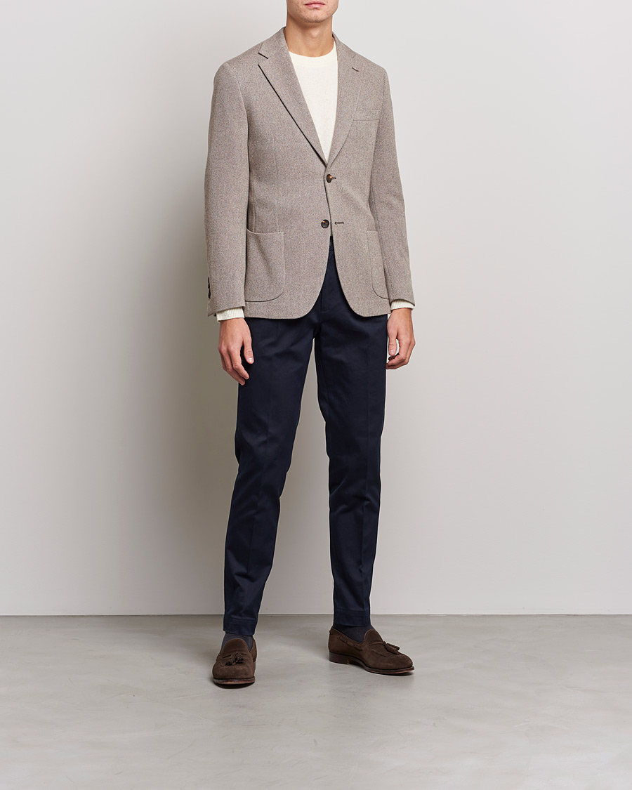 Hombres | Pantalones | Incotex | Pleated Cotton Stretch Chinos Navy