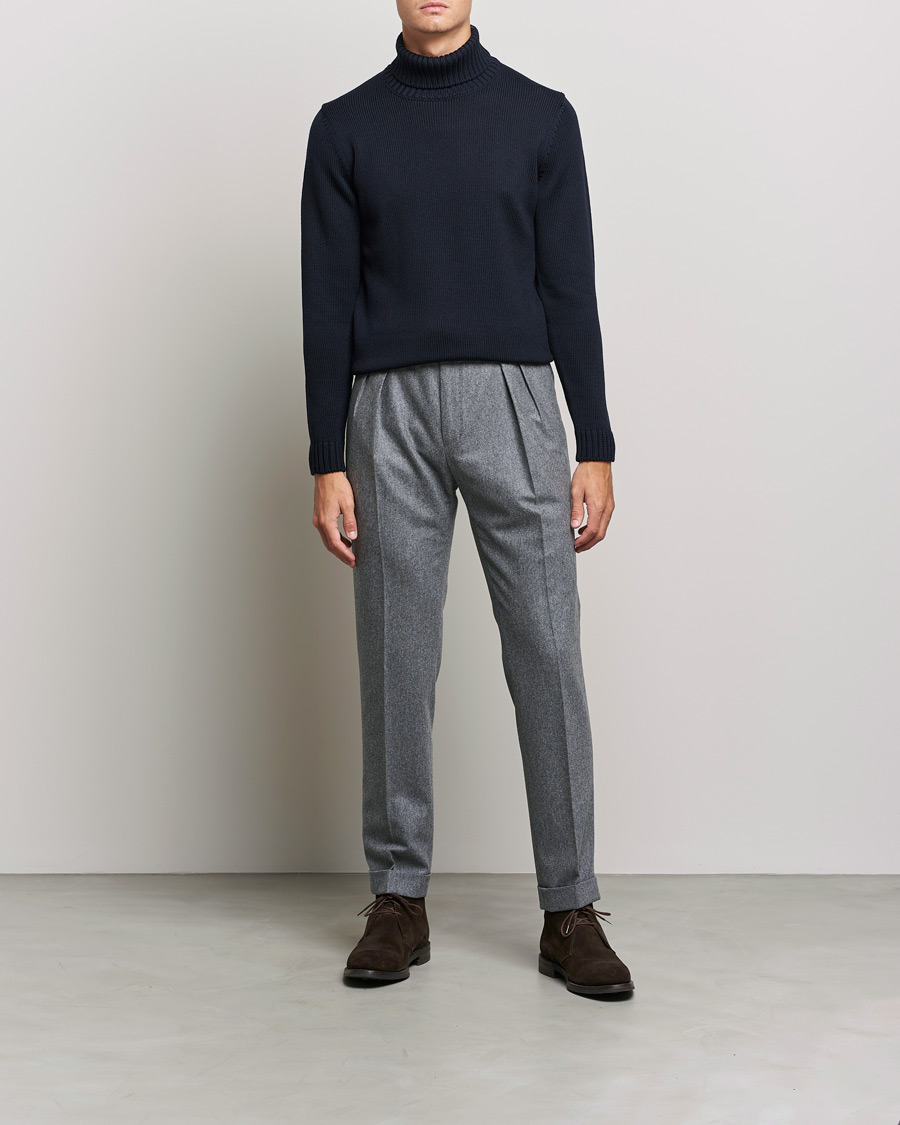 Hombres | Jerséis y prendas de punto | Zanone | Virgin Merino Wool Rollneck Navy