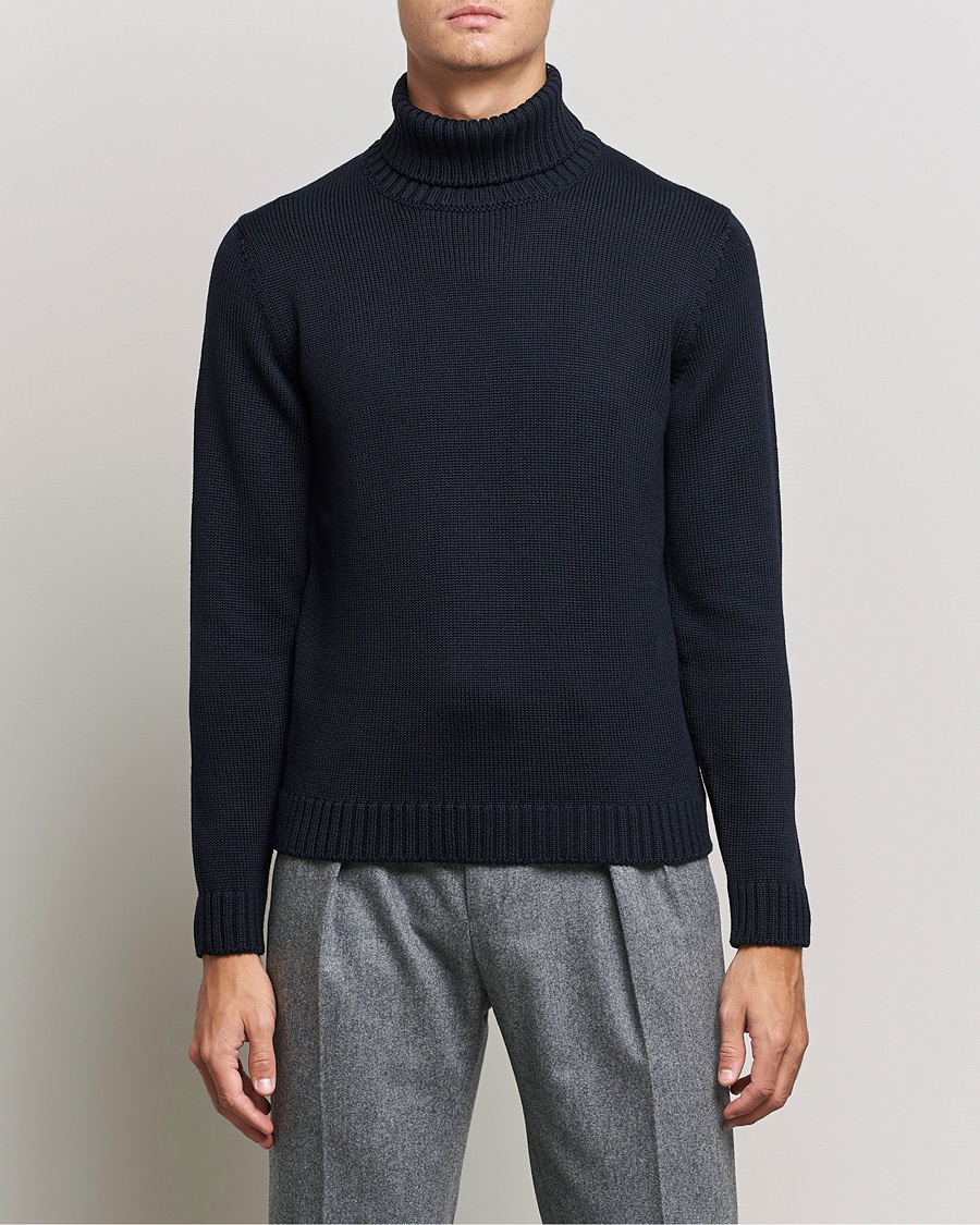 Hombres | Jerséis y prendas de punto | Zanone | Virgin Merino Wool Rollneck Navy