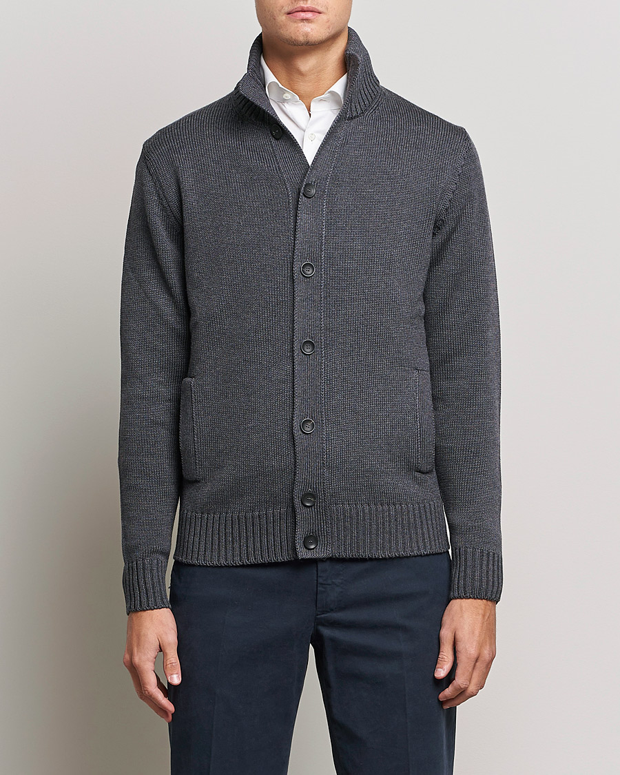 Hombres | Jerséis y prendas de punto | Zanone | Virgin Merino Wool Chioto Cardigan Grey Melange