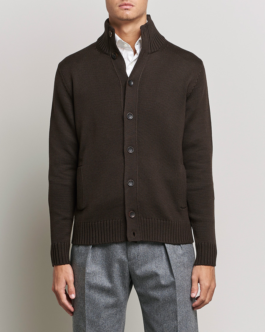 Hombres | Jerséis y prendas de punto | Zanone | Virgin Merino Wool Chioto Cardigan Dark Brown