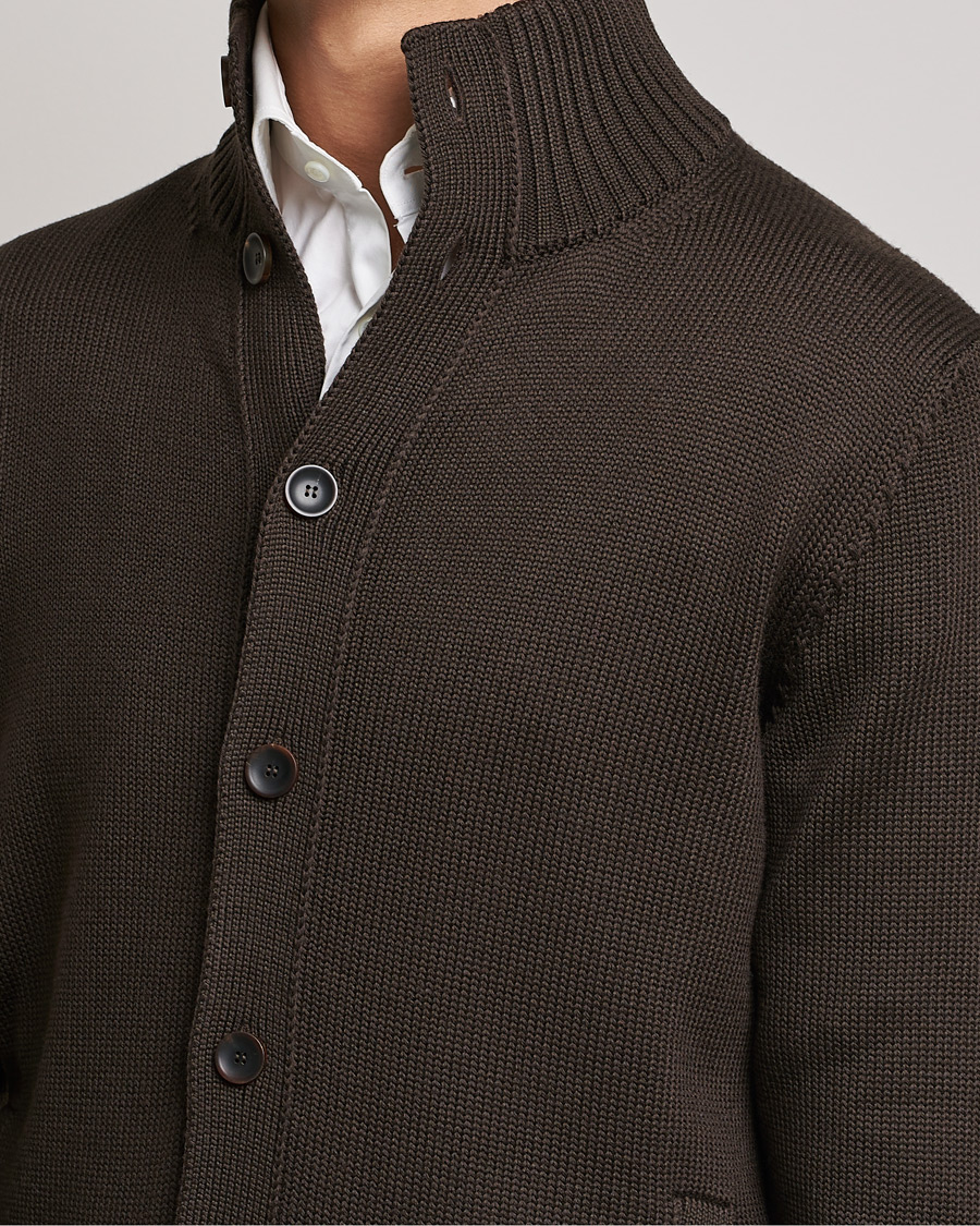 Hombres | Jerséis y prendas de punto | Zanone | Virgin Merino Wool Chioto Cardigan Dark Brown