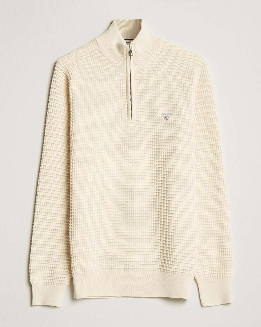 Hombres | Jerséis y prendas de punto | GANT | Cotton Texture Half Zip Cream