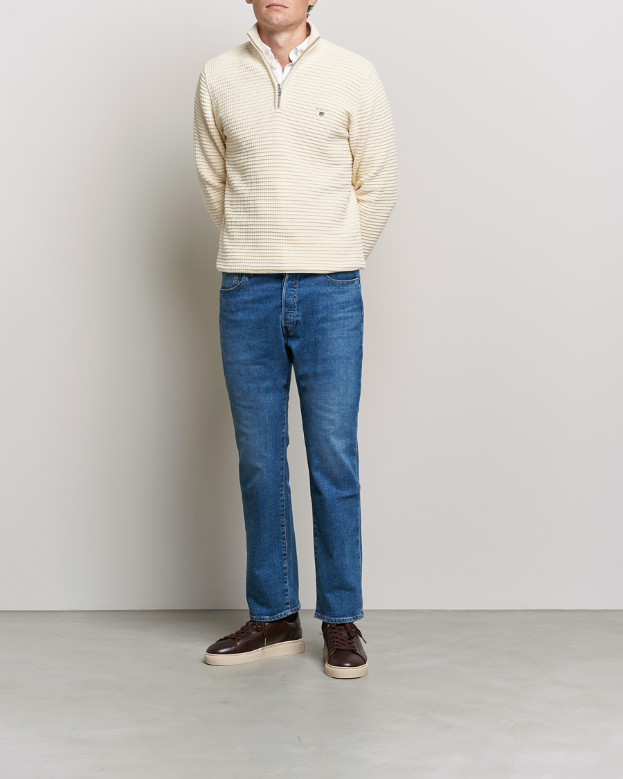 Hombres | Jerséis y prendas de punto | GANT | Cotton Texture Half Zip Cream