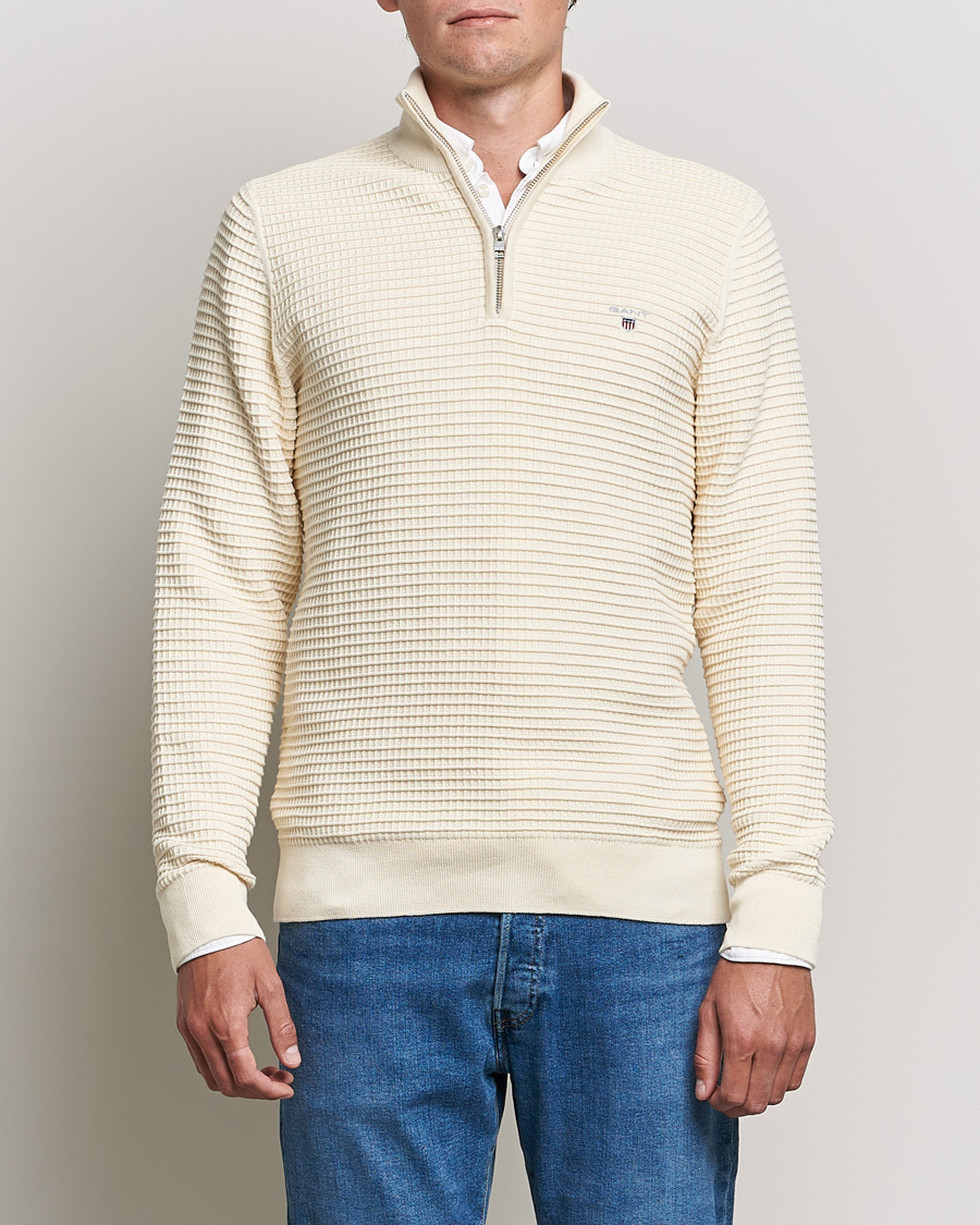 Hombres | Jerséis y prendas de punto | GANT | Cotton Texture Half Zip Cream