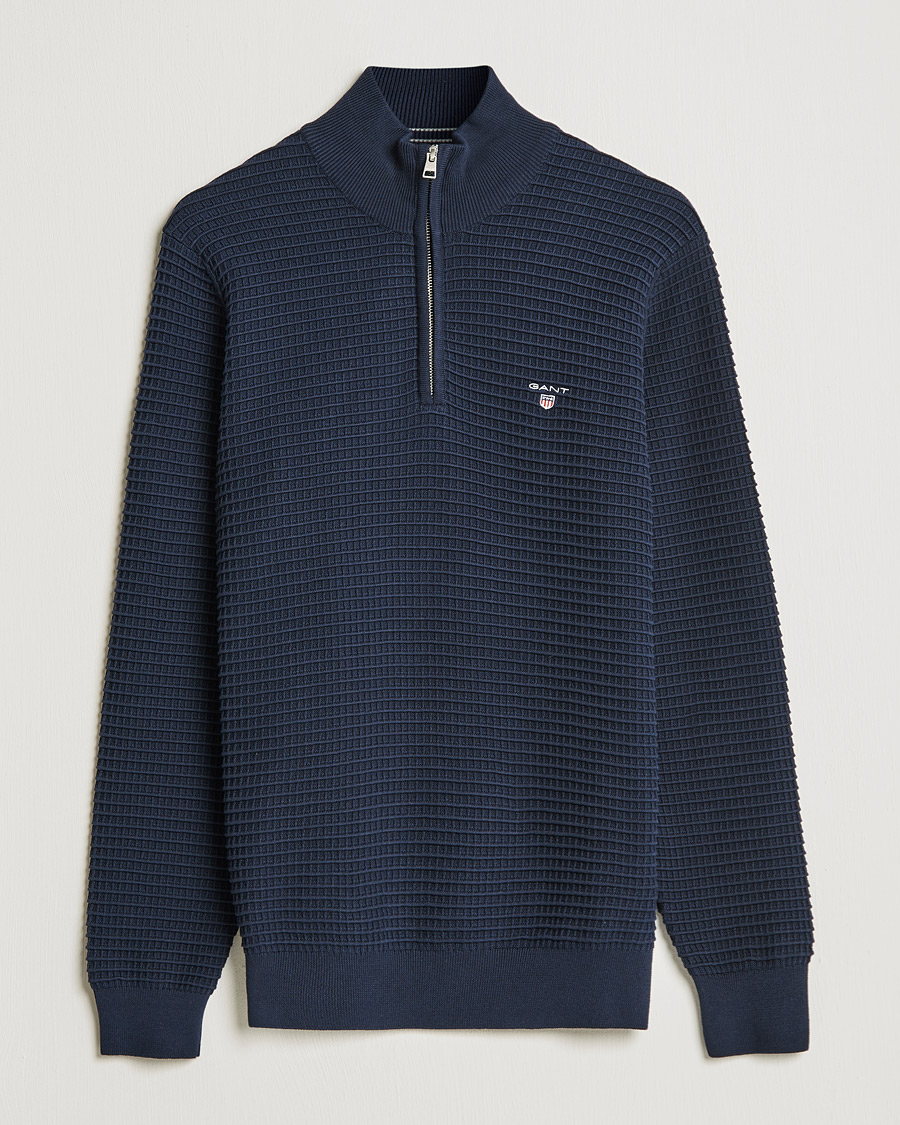 Hombres | Jerséis y prendas de punto | GANT | Cotton Texture Half Zip Evening Blue