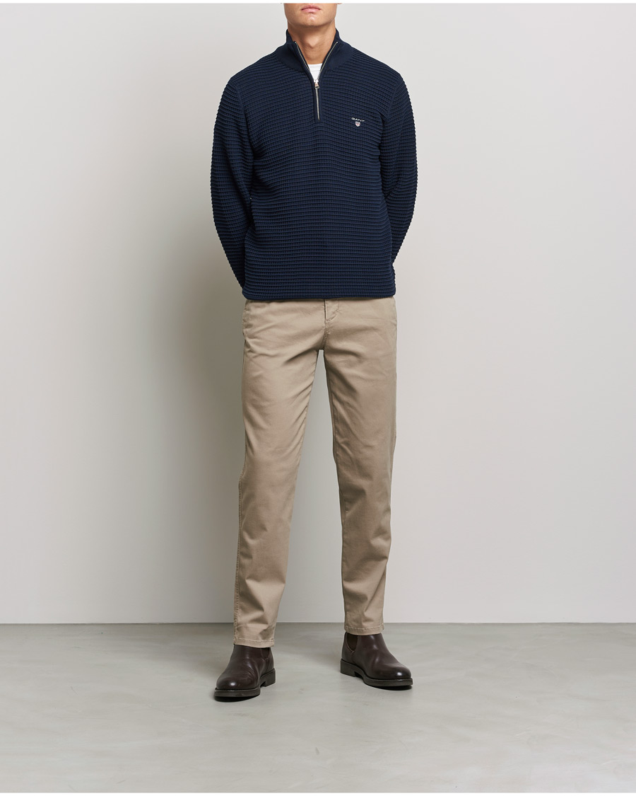 Hombres | Jerséis y prendas de punto | GANT | Cotton Texture Half Zip Evening Blue