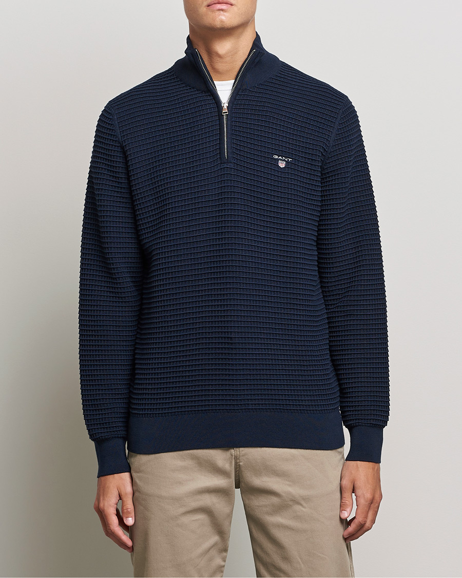 Hombres | Jerséis y prendas de punto | GANT | Cotton Texture Half Zip Evening Blue