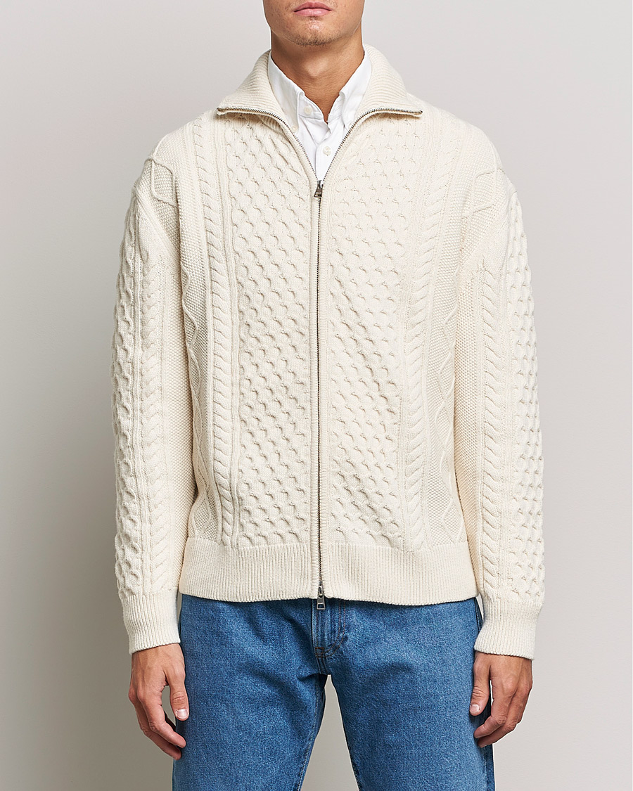 Hombres | Jerséis y prendas de punto | Gant | Aran Structured Full Zip Cream