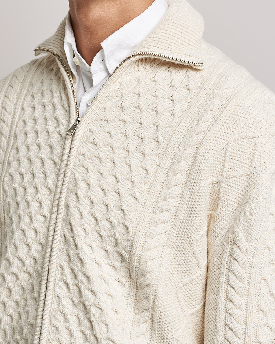 Hombres | Jerséis y prendas de punto | Gant | Aran Structured Full Zip Cream